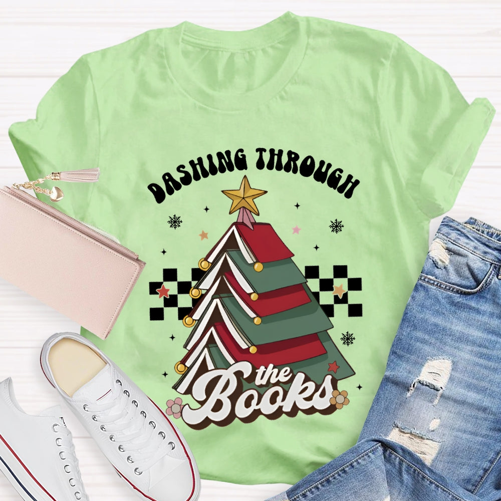 Dashing Through The Books Christmas Tree Books T-shirt