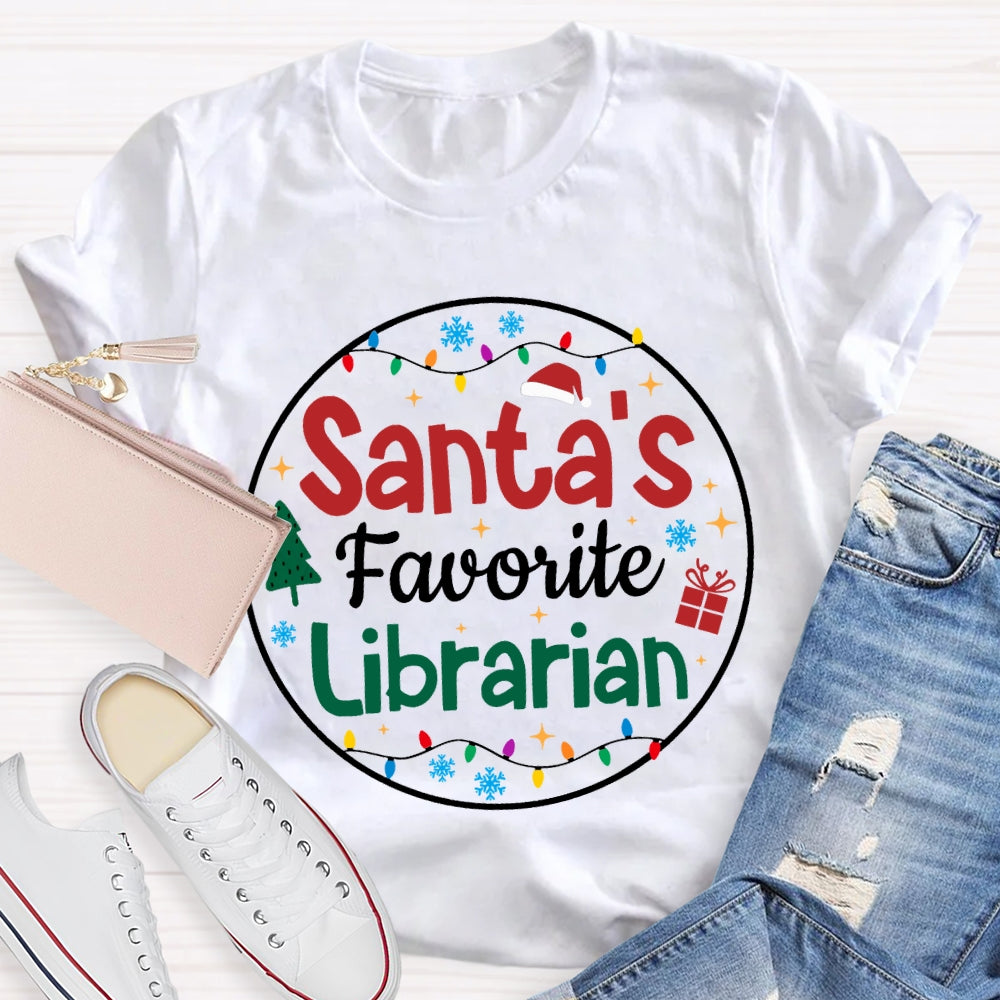 Personalized Job Title Santa'S Favorite Librarian Christmas Lights Christmas T-shirt