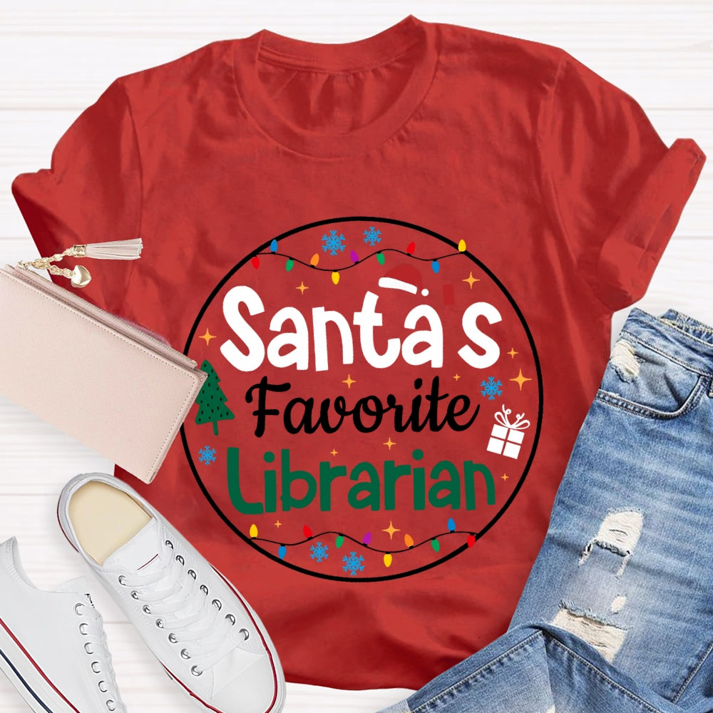 Personalized Job Title Santa'S Favorite Librarian Christmas Lights Christmas T-shirt