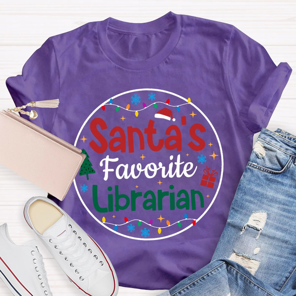 Personalized Job Title Santa'S Favorite Librarian Christmas Lights Christmas T-shirt