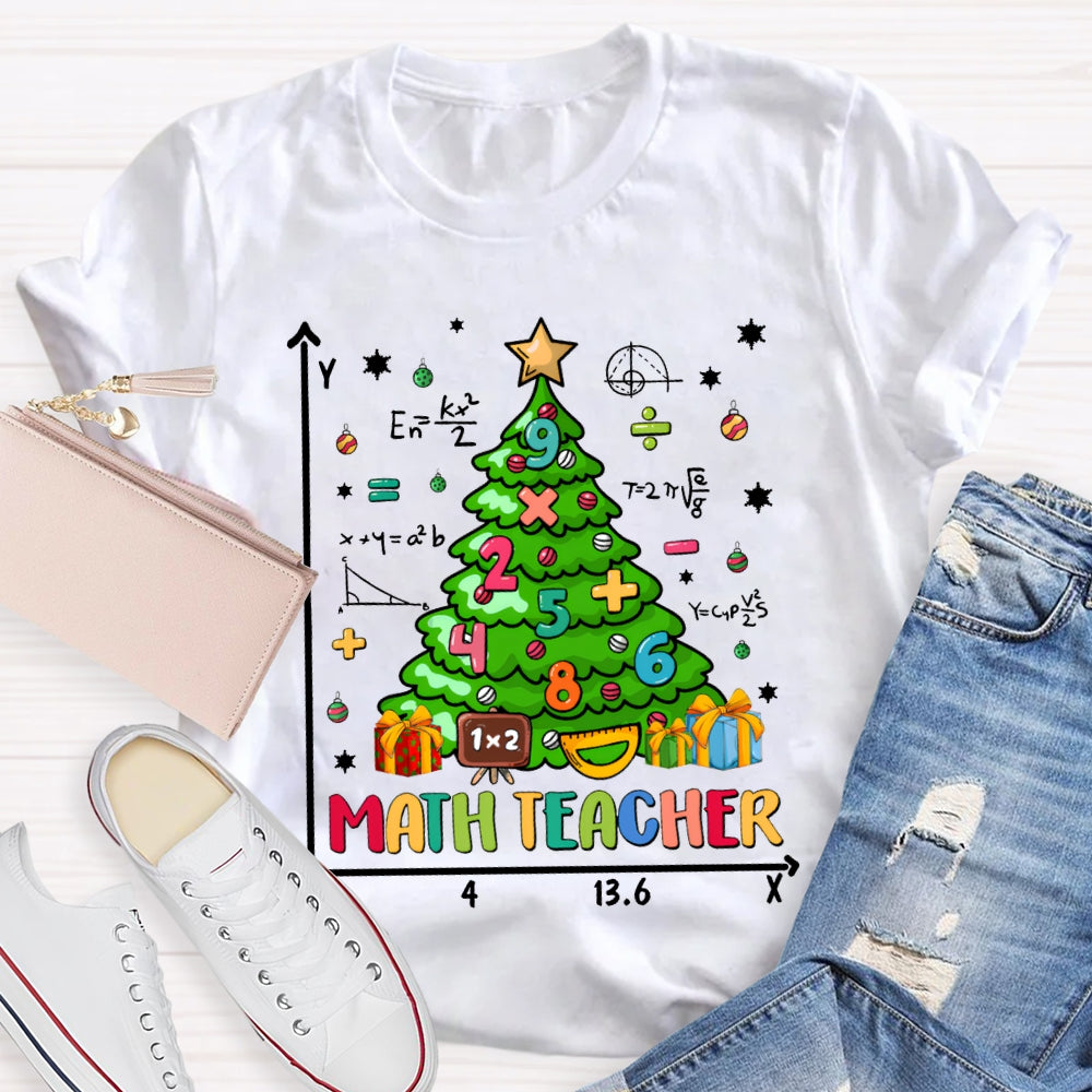 Math Teacher Christmas Trees And Math Merry Christmas T-shirt