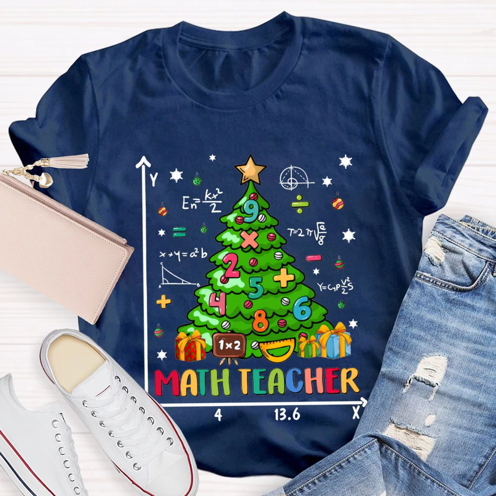 Math Teacher Christmas Trees And Math Merry Christmas T-shirt