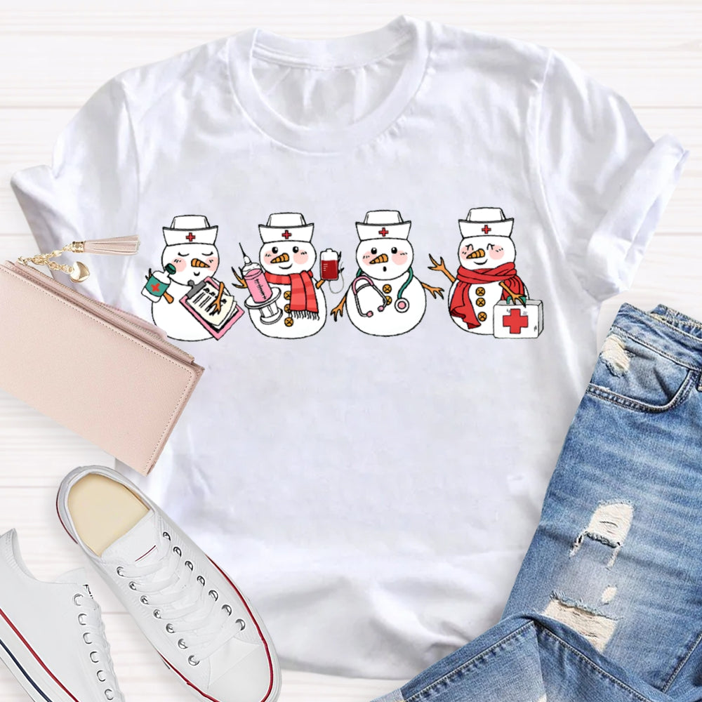 Snowman School Nurse Merry Christmas T-shirt