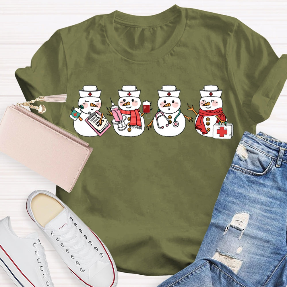 Snowman School Nurse Merry Christmas T-shirt
