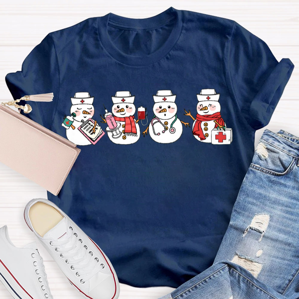 Snowman School Nurse Merry Christmas T-shirt