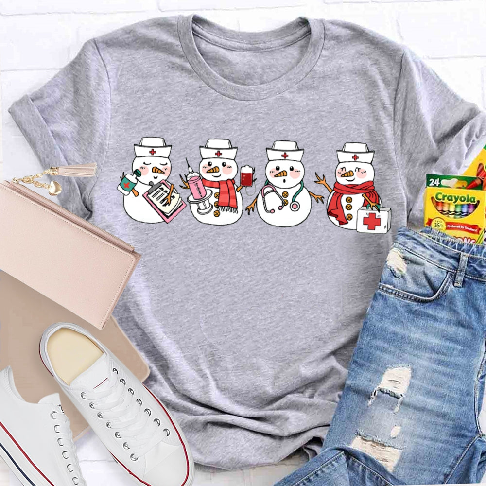 Snowman School Nurse Merry Christmas T-shirt