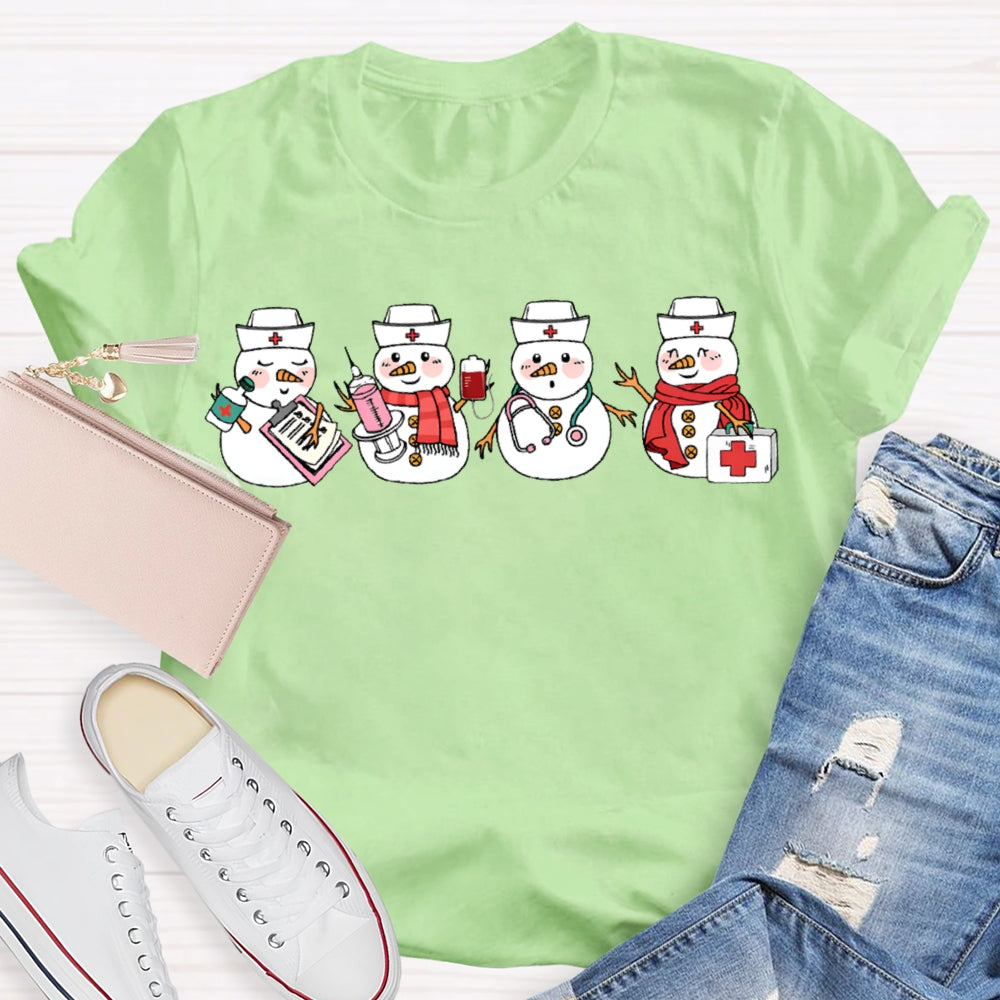 Snowman School Nurse Merry Christmas T-shirt