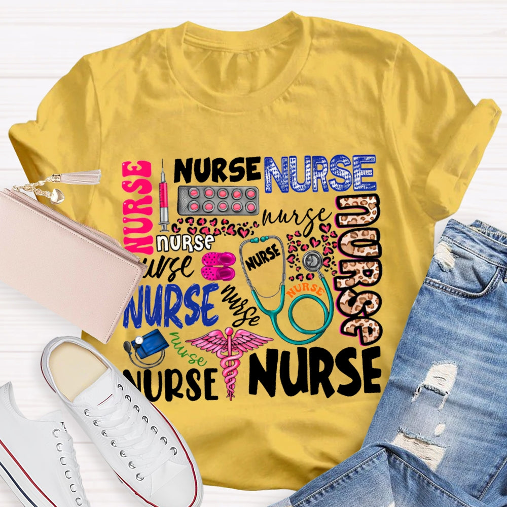 School Nurse Fonts In Various Colors T-shirt