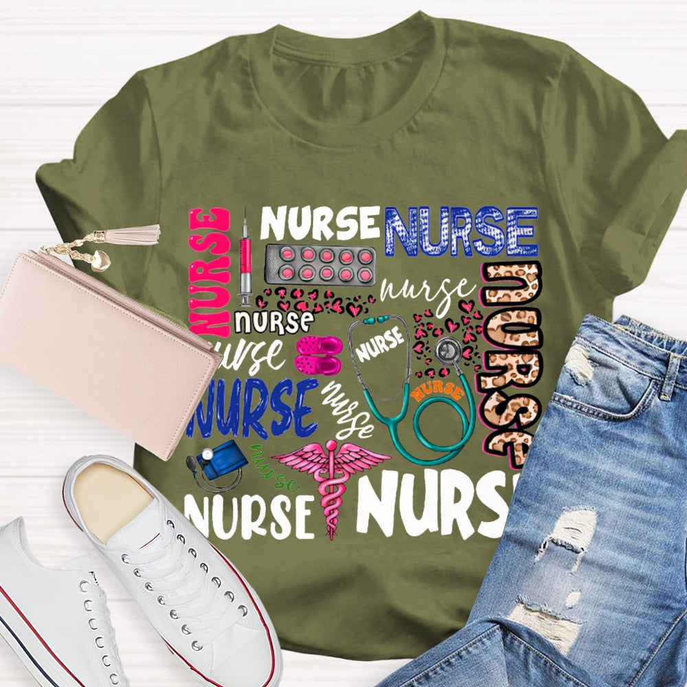 School Nurse Fonts In Various Colors T-shirt