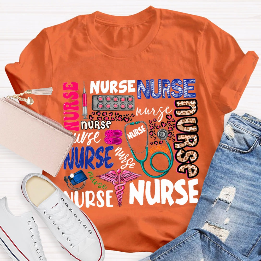 School Nurse Fonts In Various Colors T-shirt