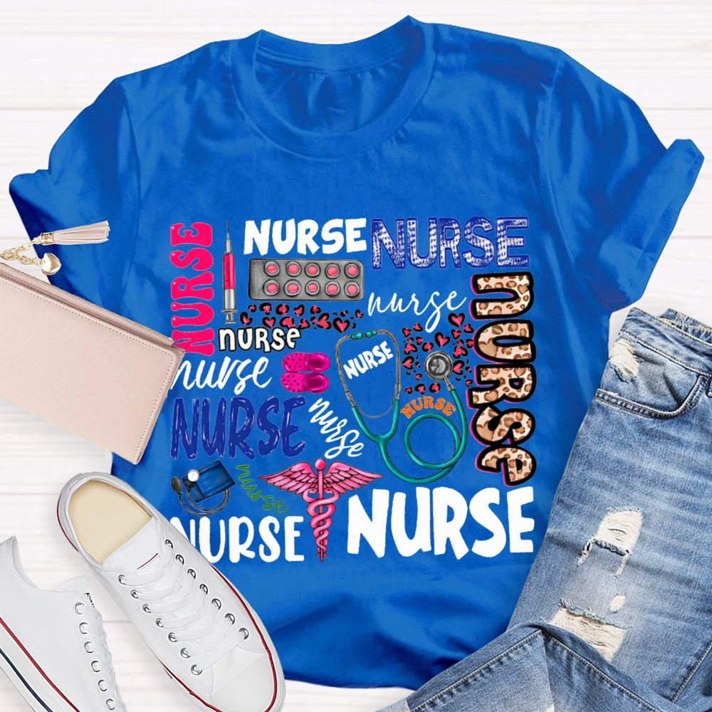 School Nurse Fonts In Various Colors T-shirt