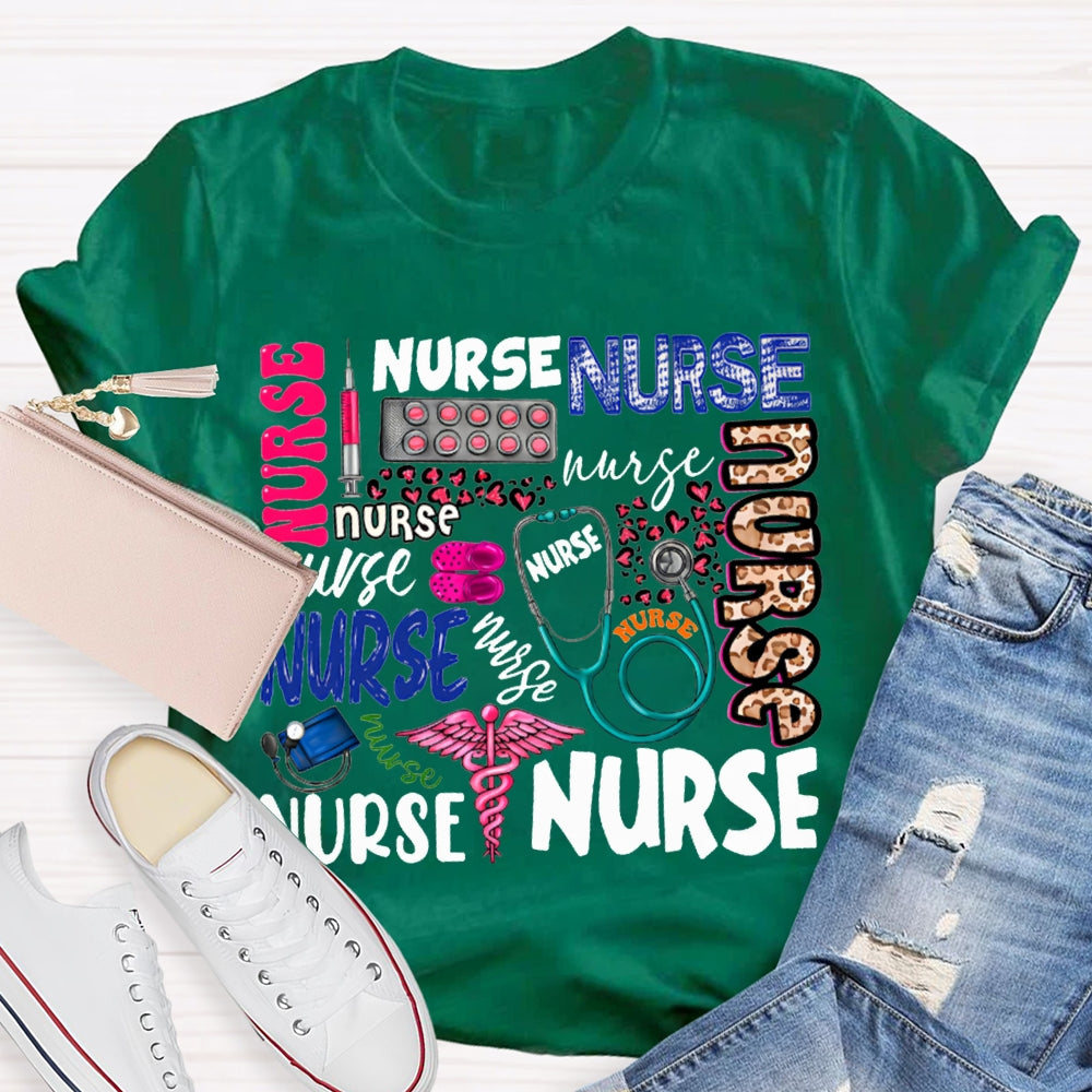 School Nurse Fonts In Various Colors T-shirt
