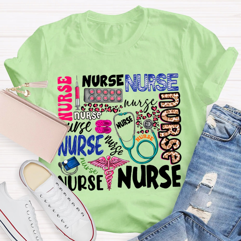 School Nurse Fonts In Various Colors T-shirt
