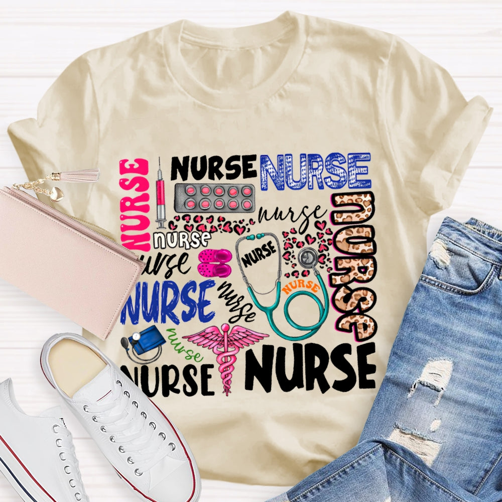 School Nurse Fonts In Various Colors T-shirt