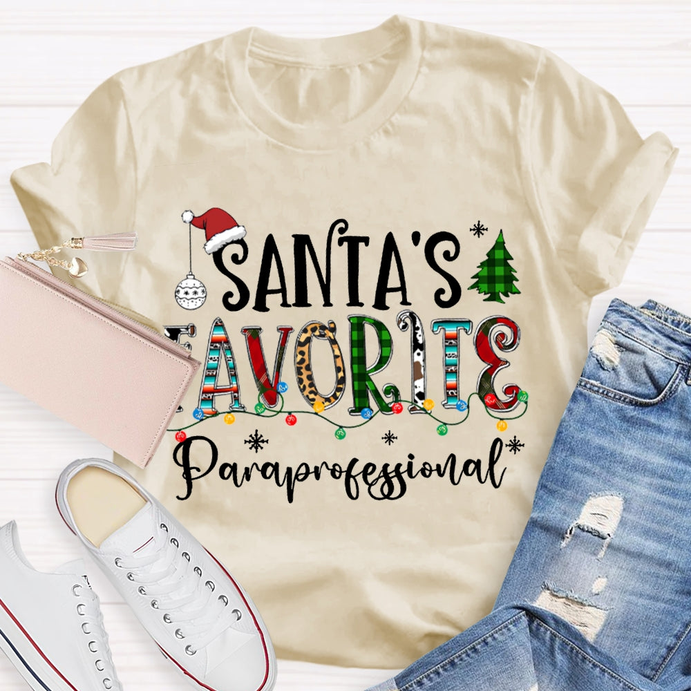 Santa'S Favorite Paraprofessional Christmas Lights And Christmas Vibes Fonts T-shirt
