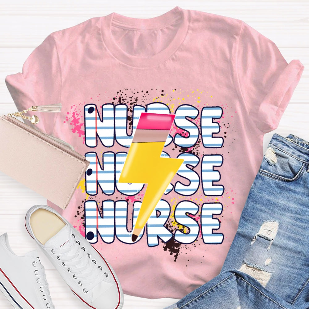 School Nurse Lightning Pattern Print T-shirt