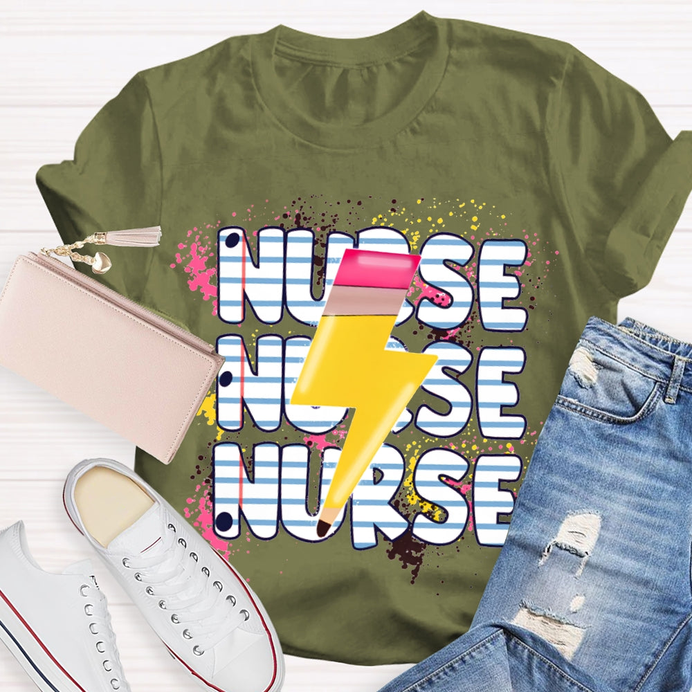 School Nurse Lightning Pattern Print T-shirt