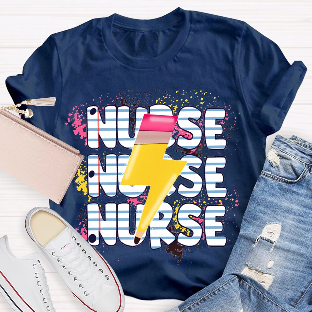 School Nurse Lightning Pattern Print T-shirt