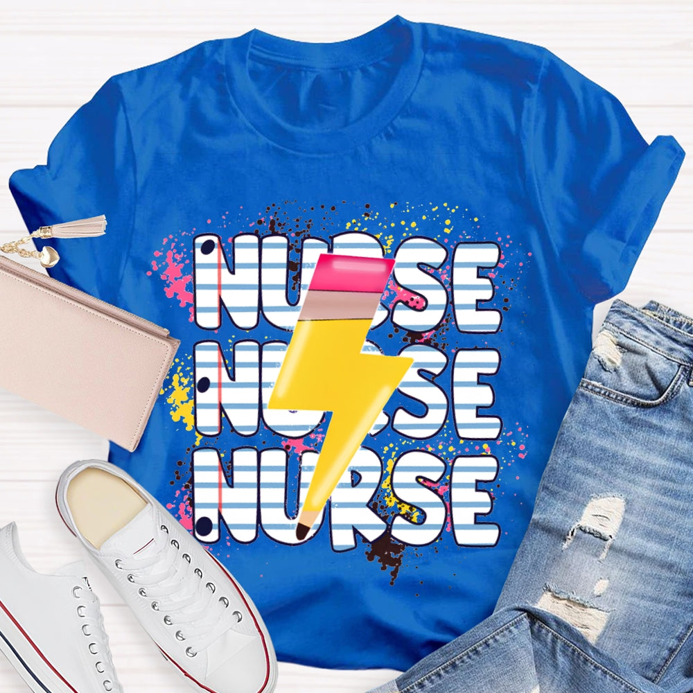School Nurse Lightning Pattern Print T-shirt