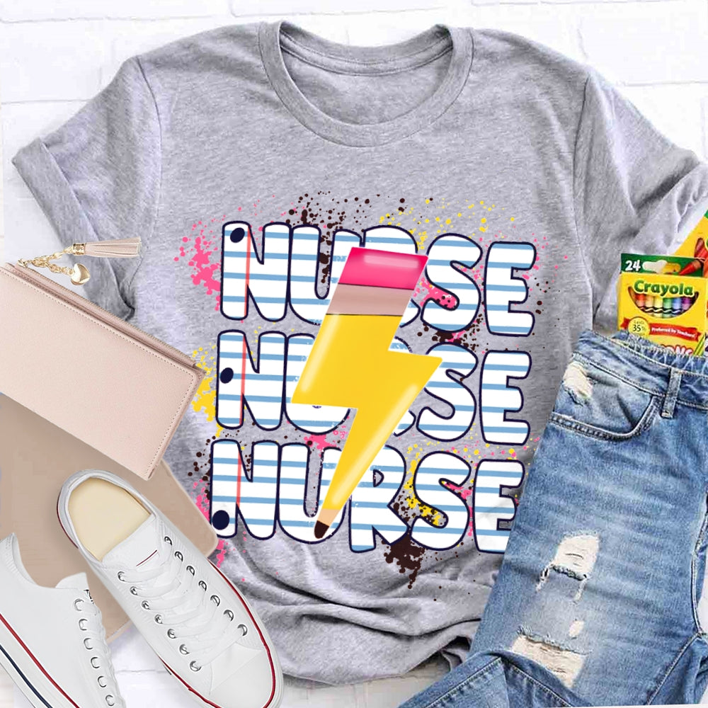School Nurse Lightning Pattern Print T-shirt
