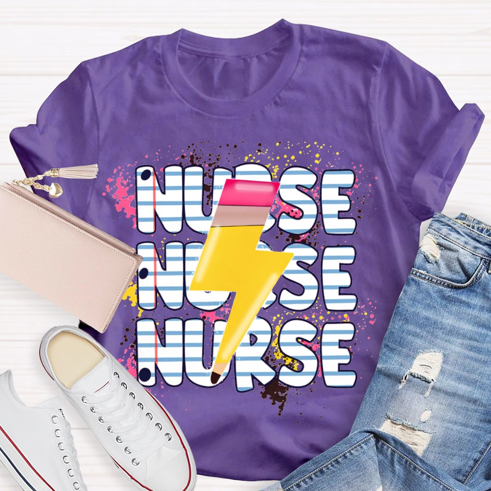 School Nurse Lightning Pattern Print T-shirt