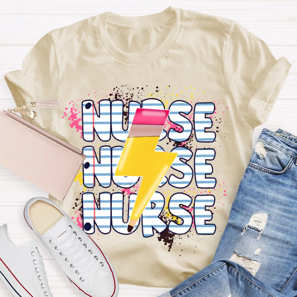 School Nurse Lightning Pattern Print T-shirt