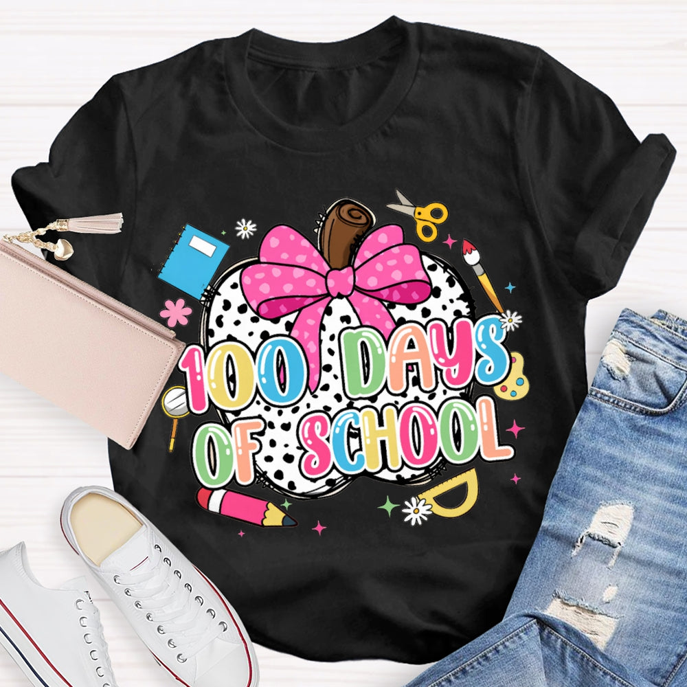 100 Days Of School Bow And Polka Dot Apple T-shirt