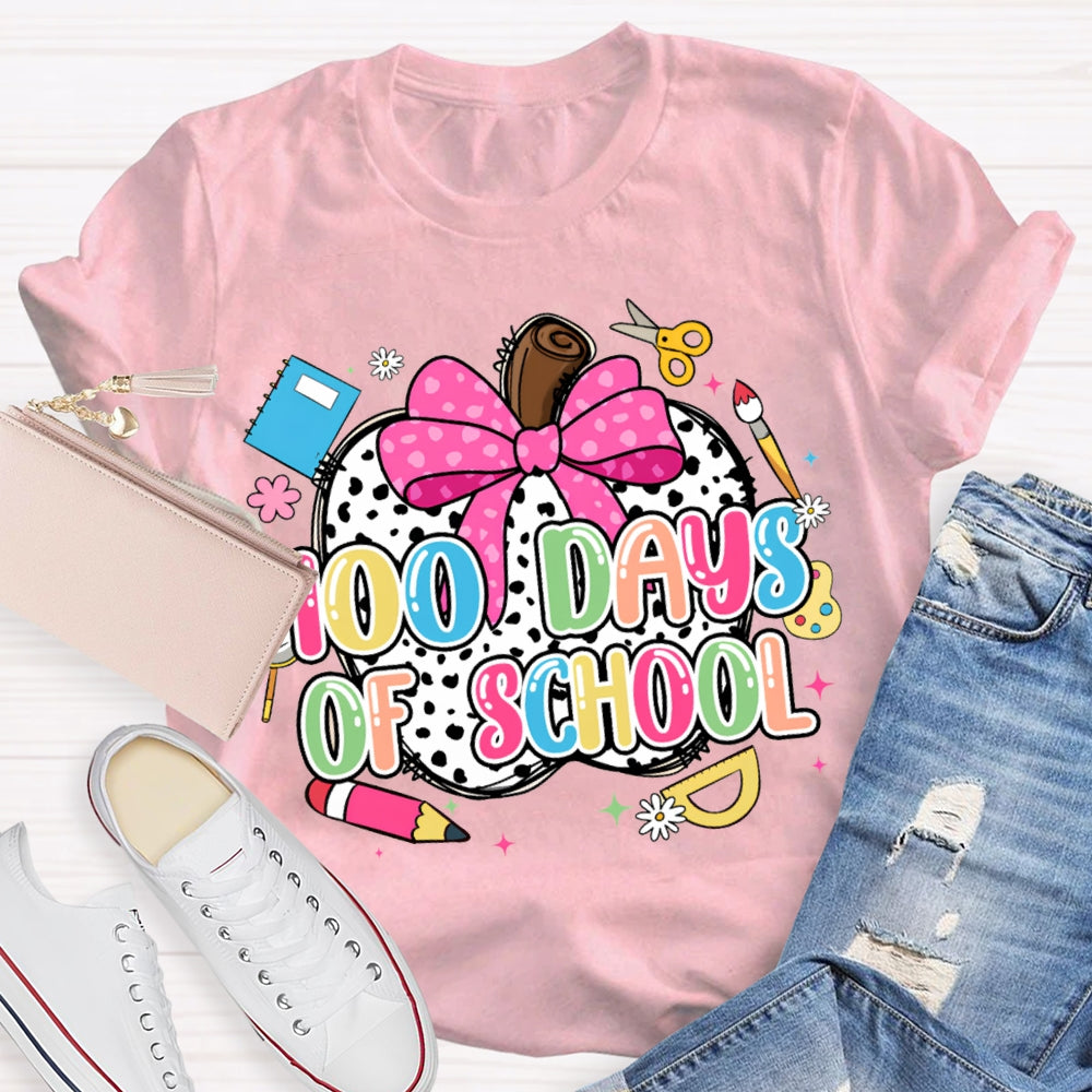 100 Days Of School Bow And Polka Dot Apple T-shirt