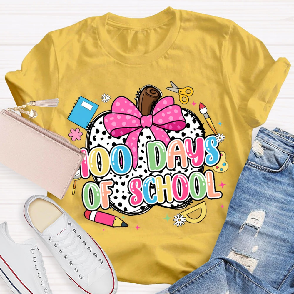 100 Days Of School Bow And Polka Dot Apple T-shirt