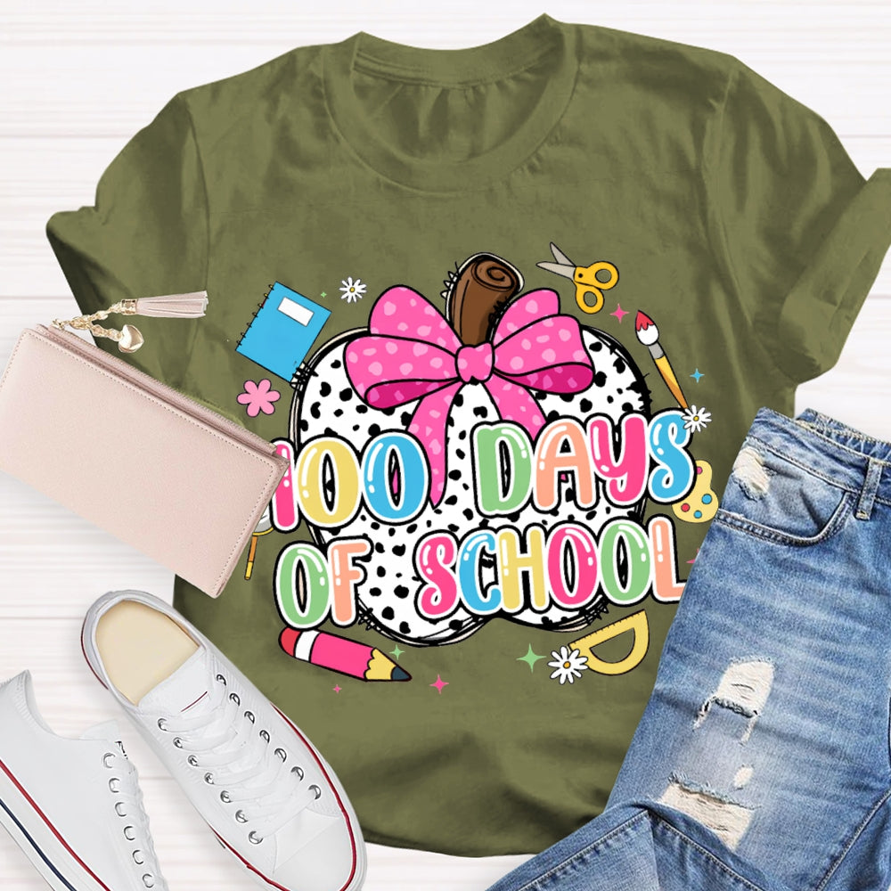 100 Days Of School Bow And Polka Dot Apple T-shirt