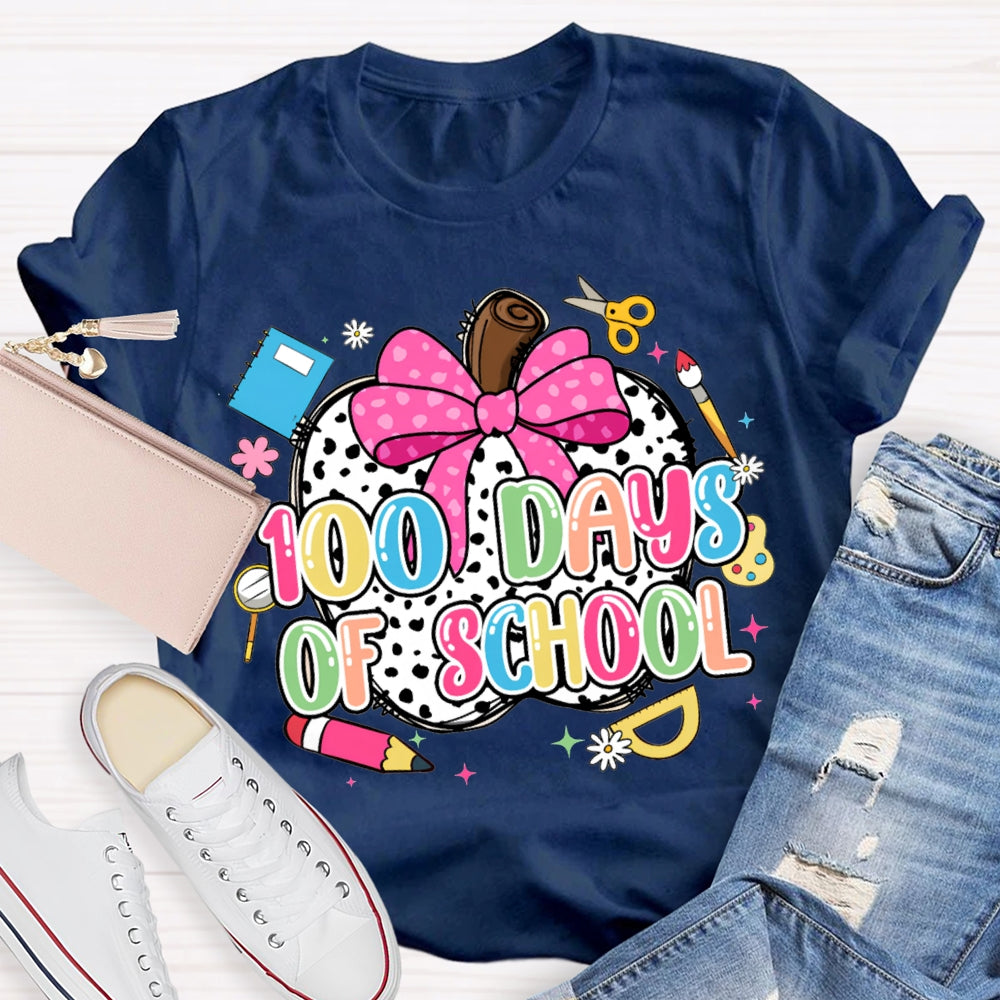 100 Days Of School Bow And Polka Dot Apple T-shirt