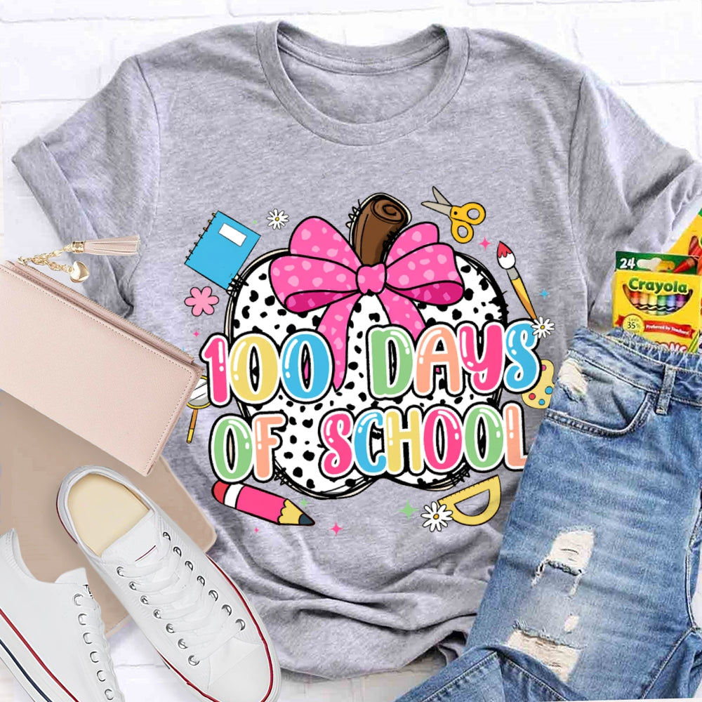 100 Days Of School Bow And Polka Dot Apple T-shirt