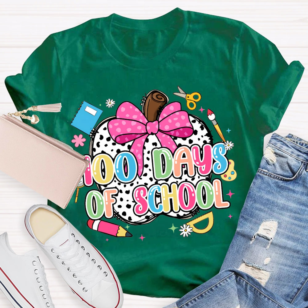 100 Days Of School Bow And Polka Dot Apple T-shirt