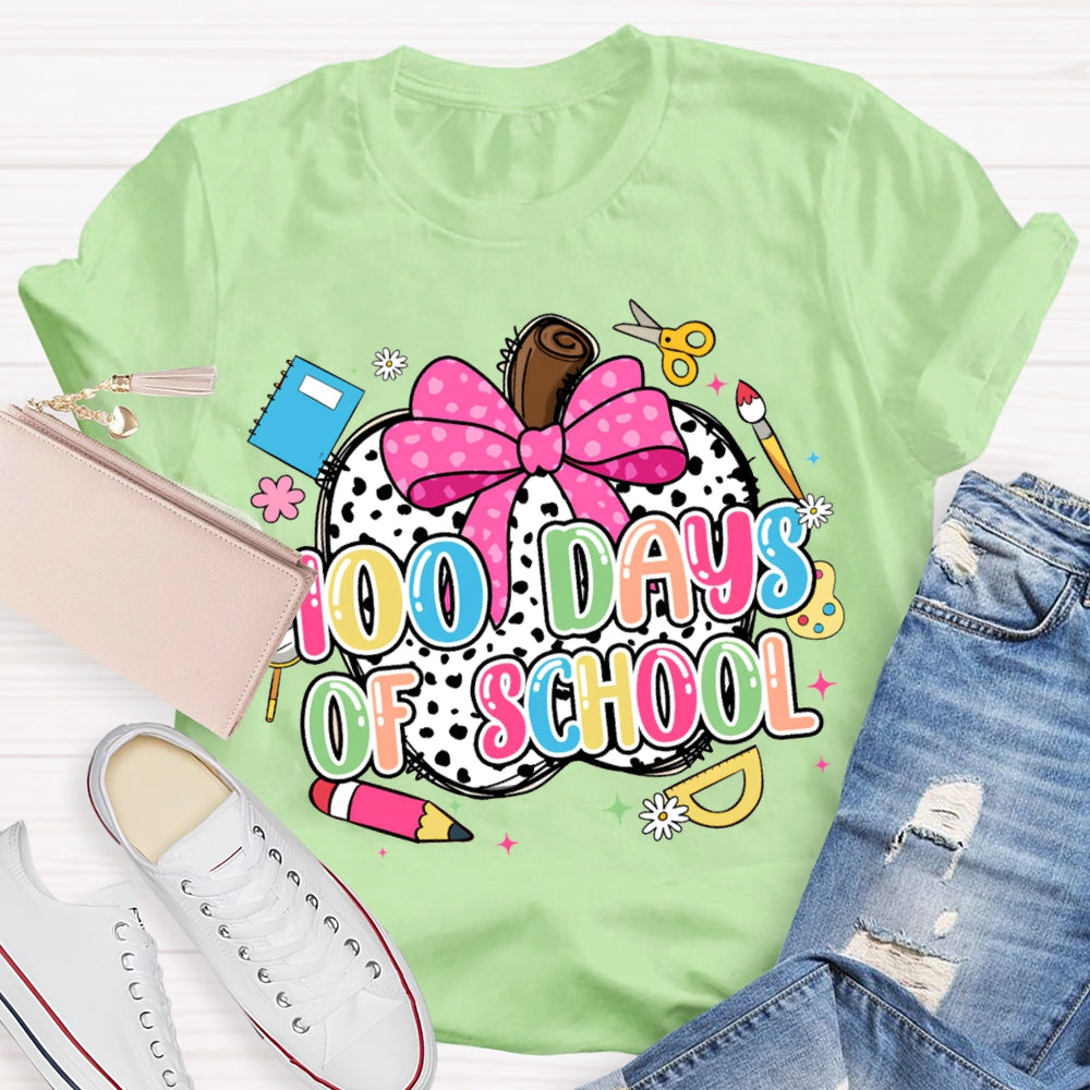 100 Days Of School Bow And Polka Dot Apple T-shirt