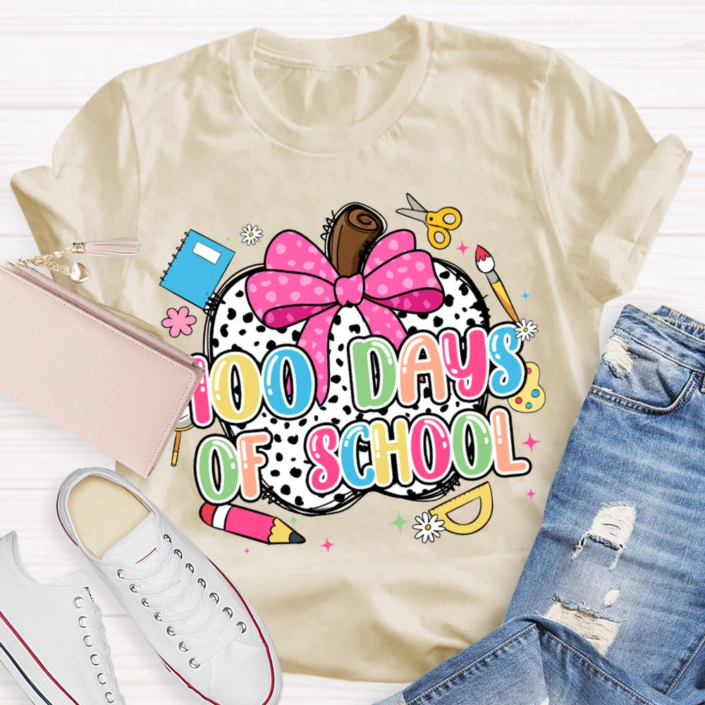 100 Days Of School Bow And Polka Dot Apple T-shirt