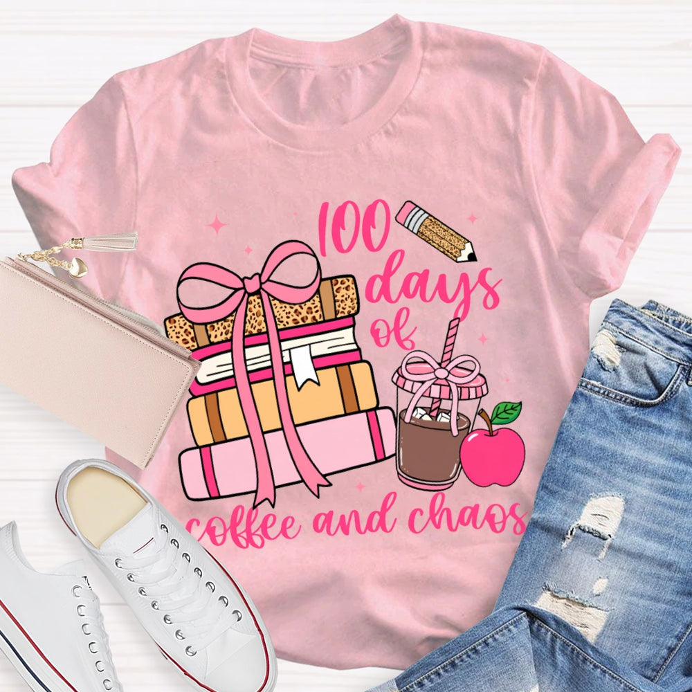 100 Days Of Coffee And Chaos Colored Books And Apples T-shirt
