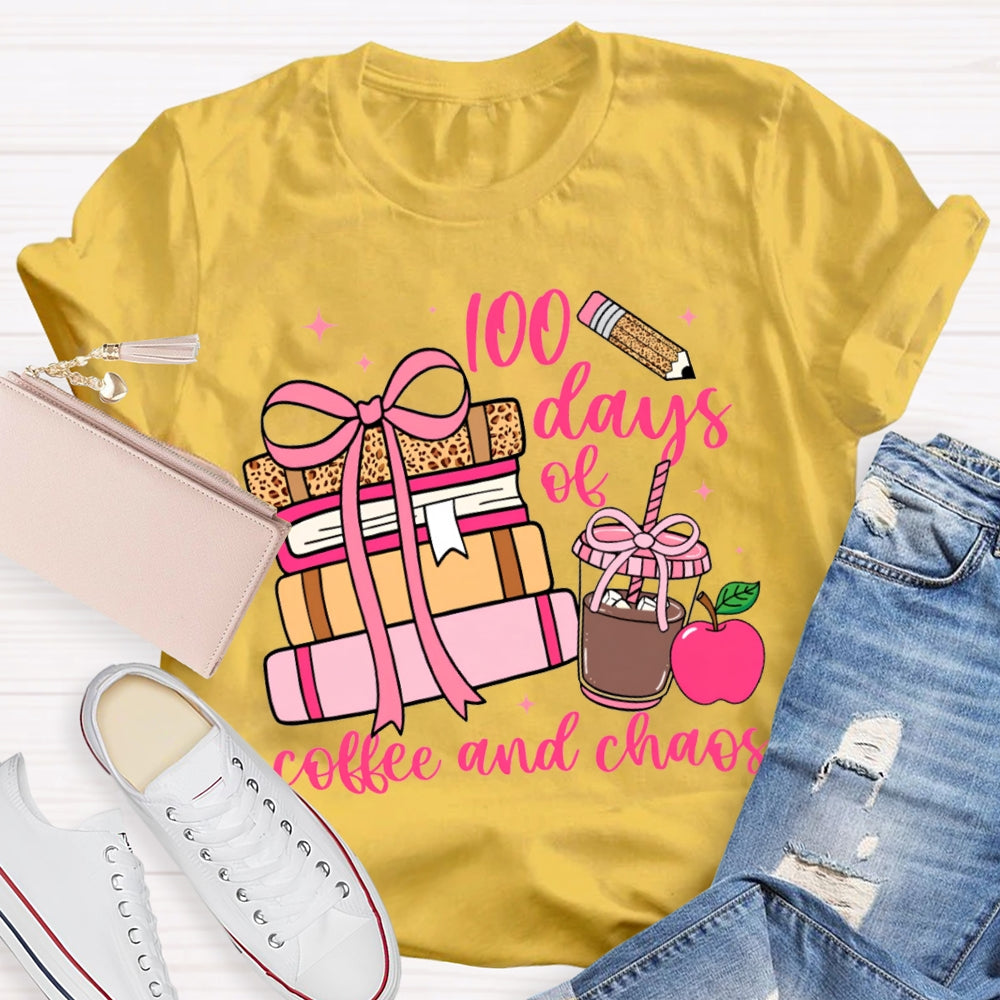 100 Days Of Coffee And Chaos Colored Books And Apples T-shirt