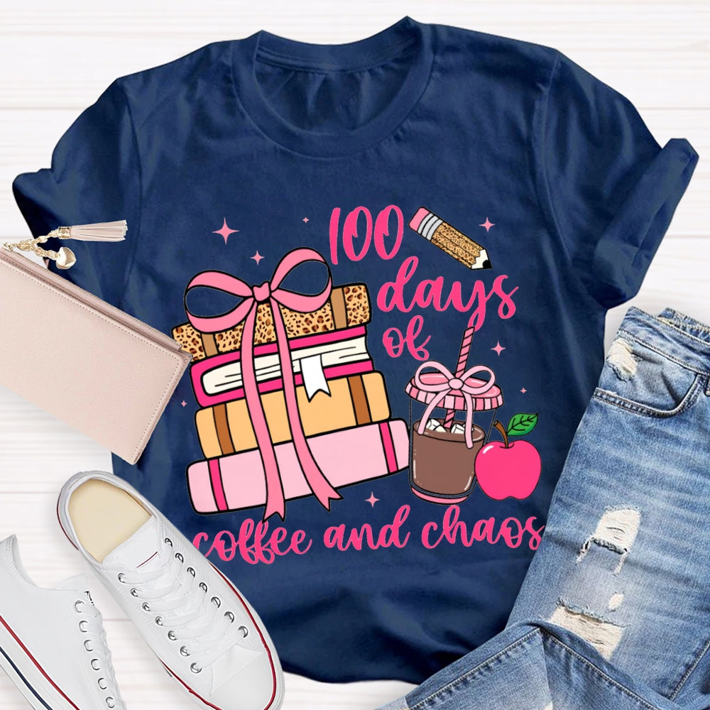 100 Days Of Coffee And Chaos Colored Books And Apples T-shirt