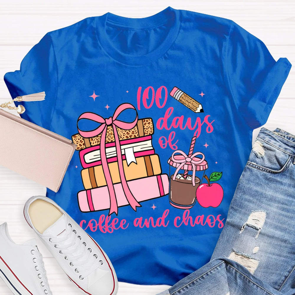 100 Days Of Coffee And Chaos Colored Books And Apples T-shirt