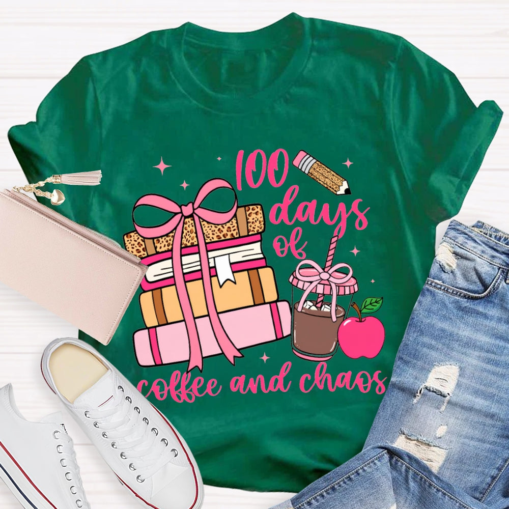 100 Days Of Coffee And Chaos Colored Books And Apples T-shirt