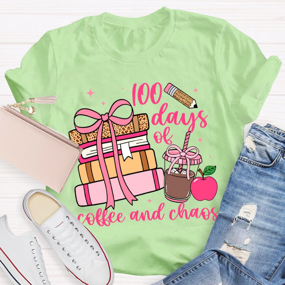 100 Days Of Coffee And Chaos Colored Books And Apples T-shirt
