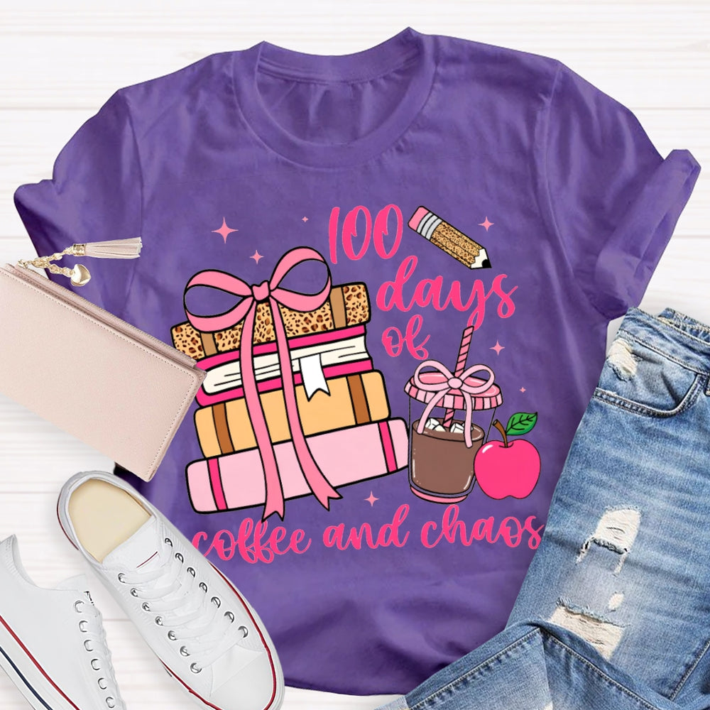 100 Days Of Coffee And Chaos Colored Books And Apples T-shirt
