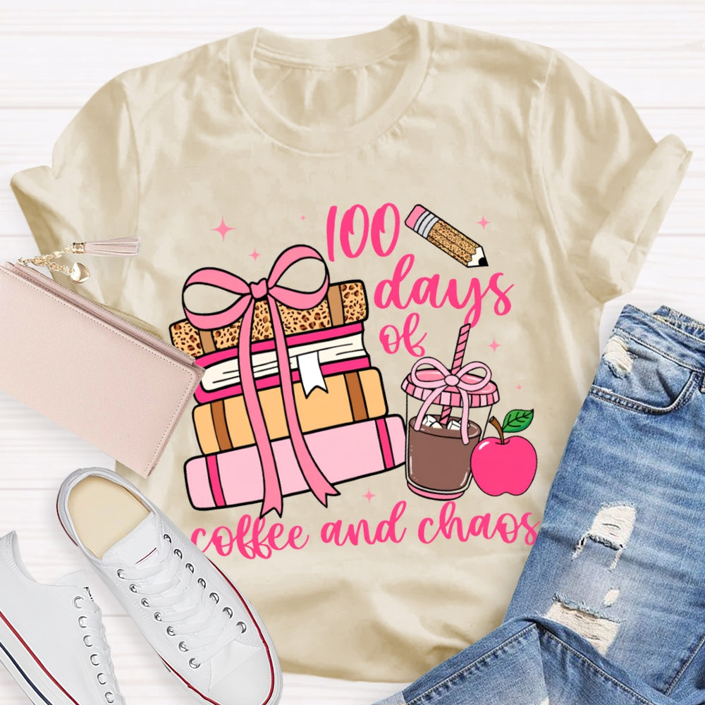 100 Days Of Coffee And Chaos Colored Books And Apples T-shirt