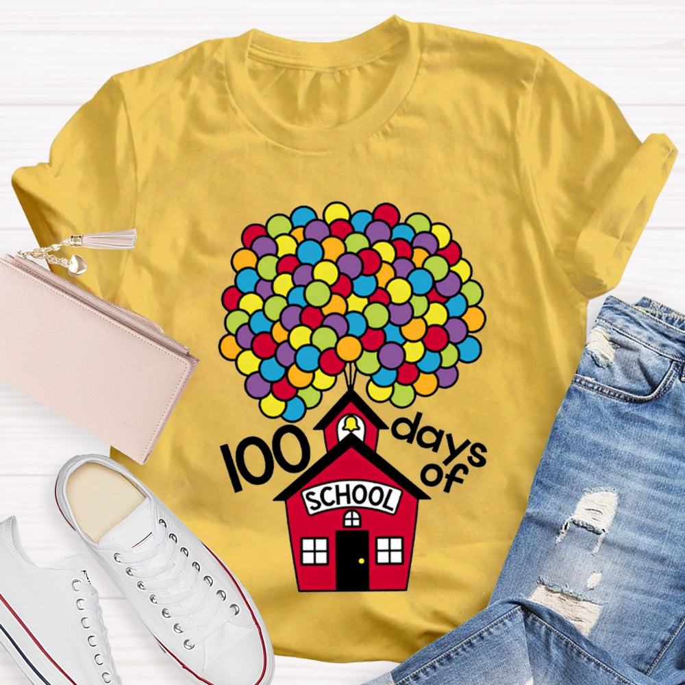 100 Days Of School Colorful Balloons And Little Houses T-shirt