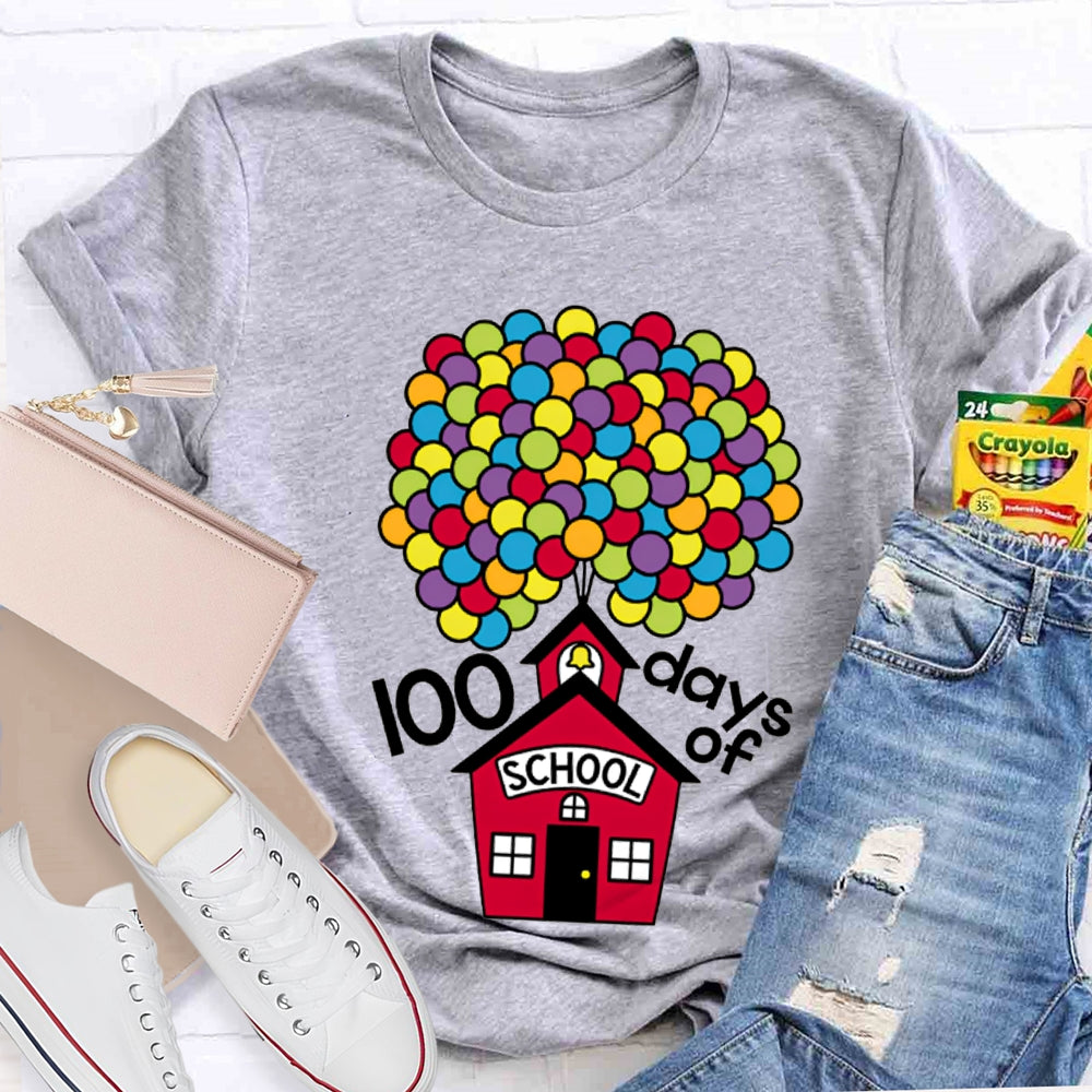 100 Days Of School Colorful Balloons And Little Houses T-shirt