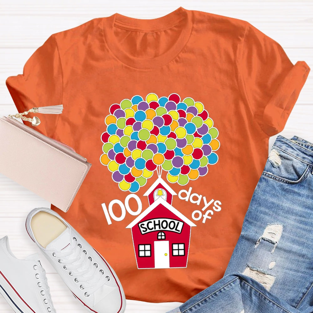 100 Days Of School Colorful Balloons And Little Houses T-shirt