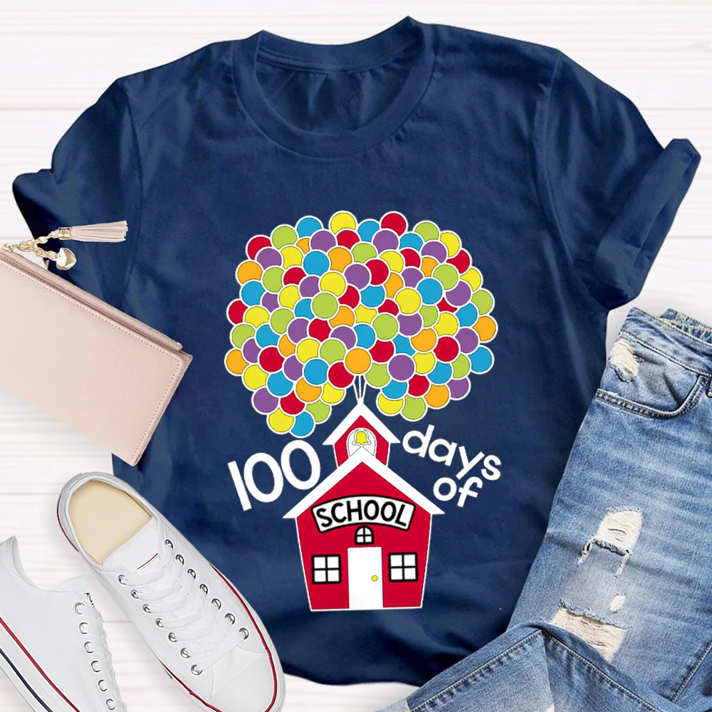 100 Days Of School Colorful Balloons And Little Houses T-shirt