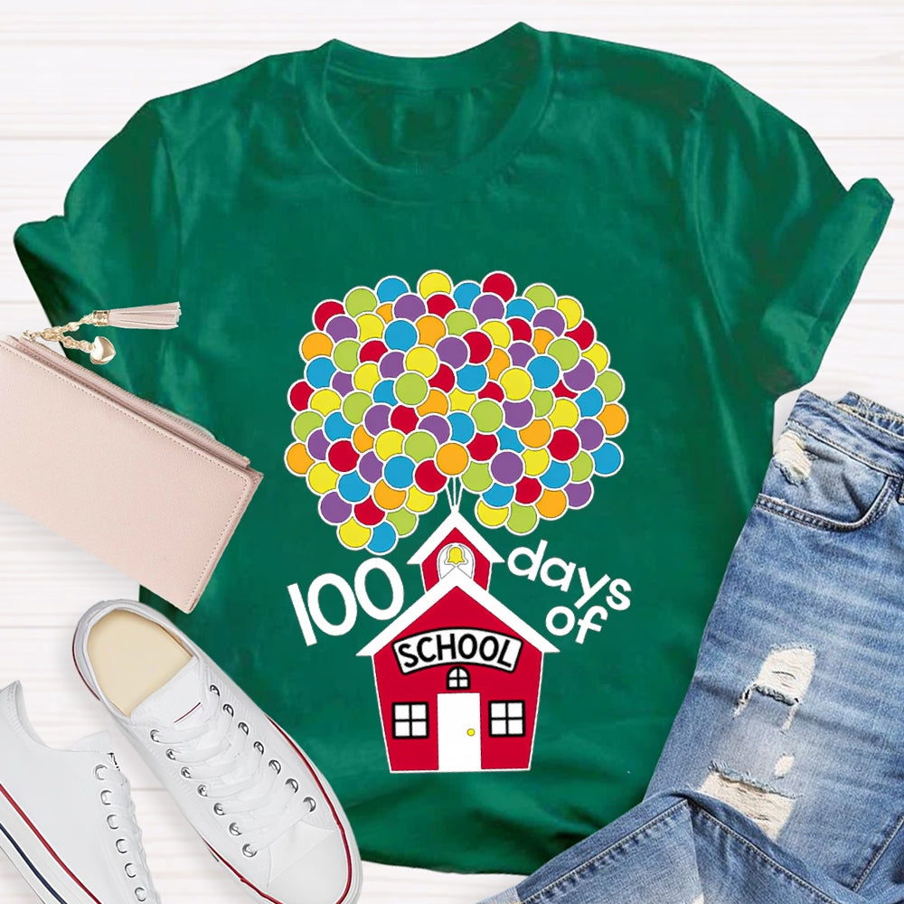 100 Days Of School Colorful Balloons And Little Houses T-shirt