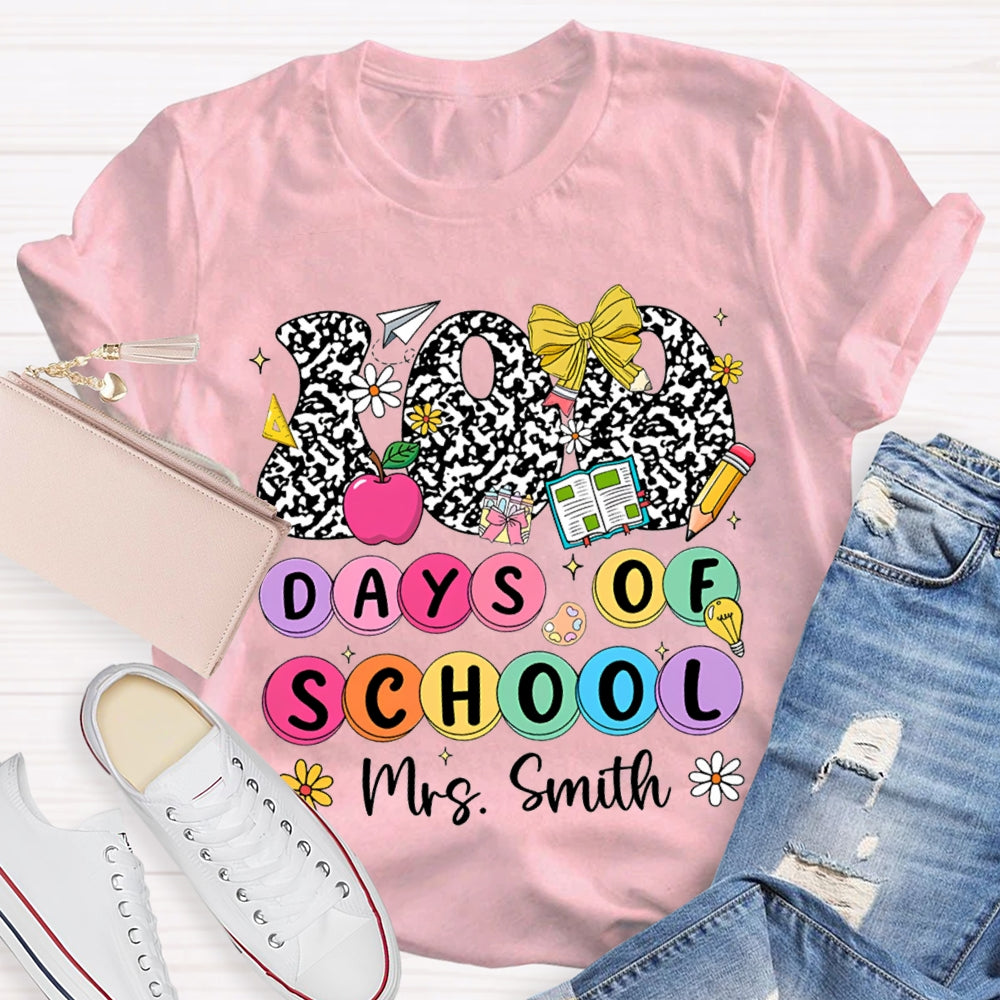 Personalized Name 100 Days Of School Colorful Polka Dot Font T-shirt