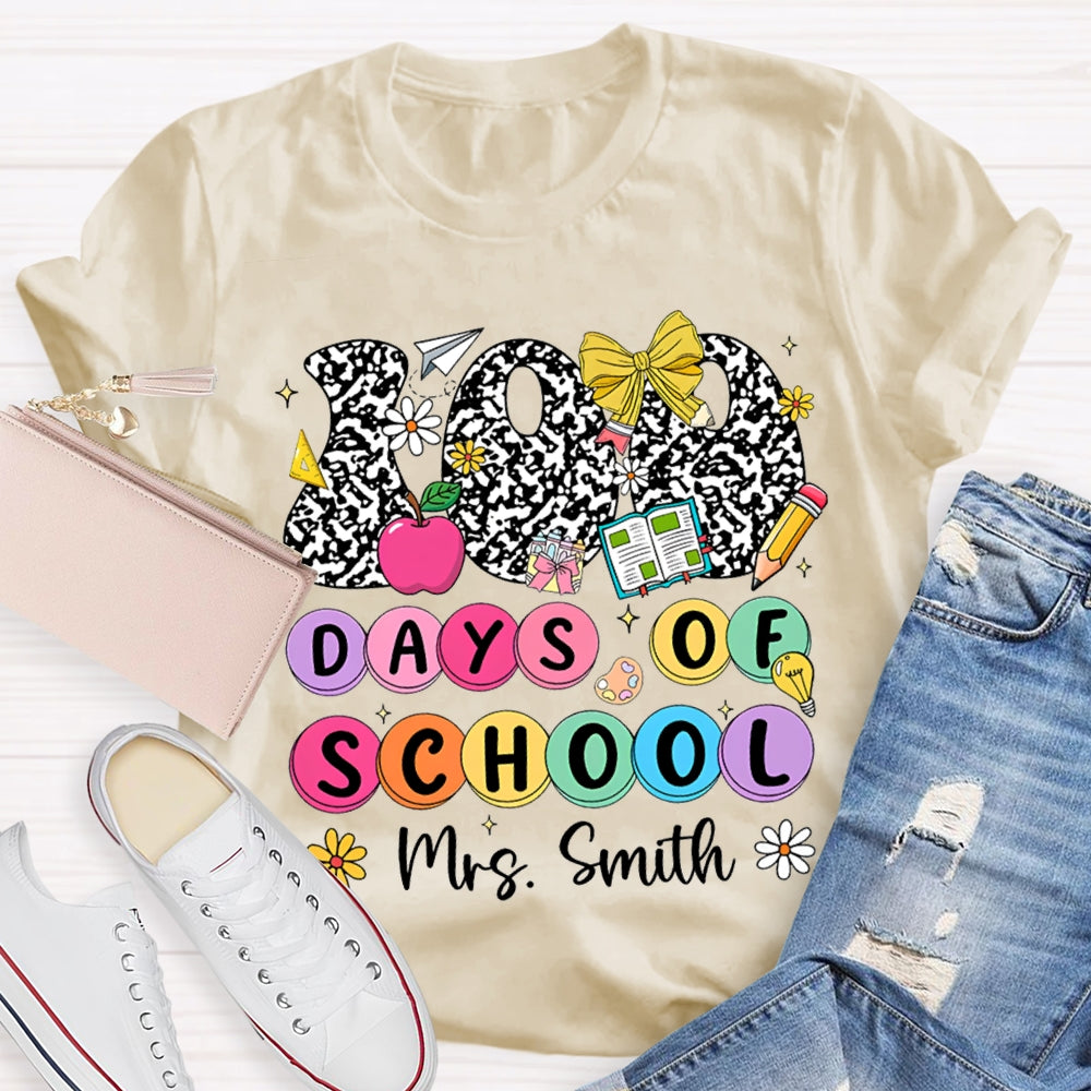 Personalized Name 100 Days Of School Colorful Polka Dot Font T-shirt